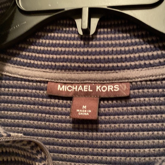 MICHAEL KORS Men’s Knit 1/4 zip front Gray/Navy Stripe Size M LongSleeves EUC - Picture 2 of 2